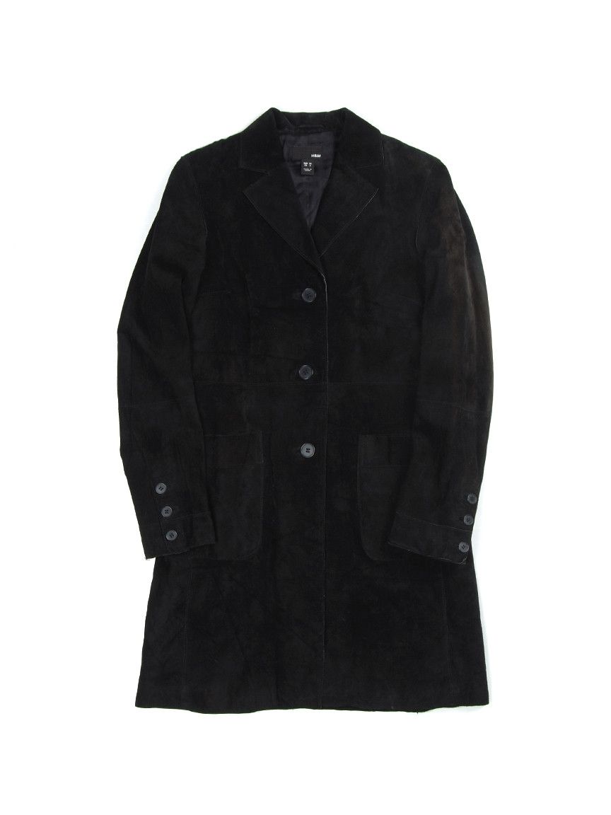 H&M × Vintage Vintage Women's H&M Leather Suede Black Long Coat Size S / US 4 / IT 40 - 1 Thumbnail