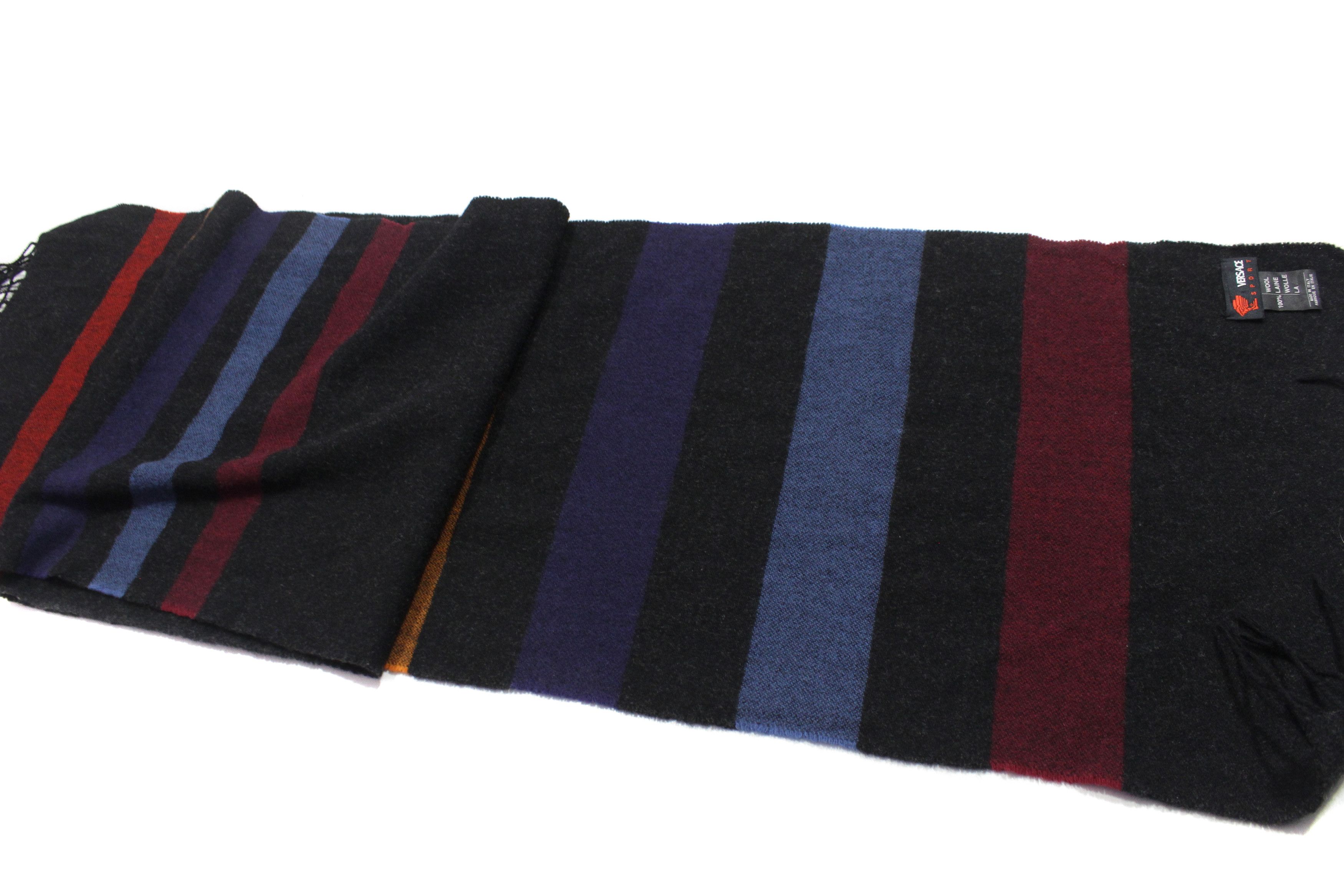 Versace 90S Big Logo Striped Scarf Vintage Size ONE SIZE - 5 Thumbnail