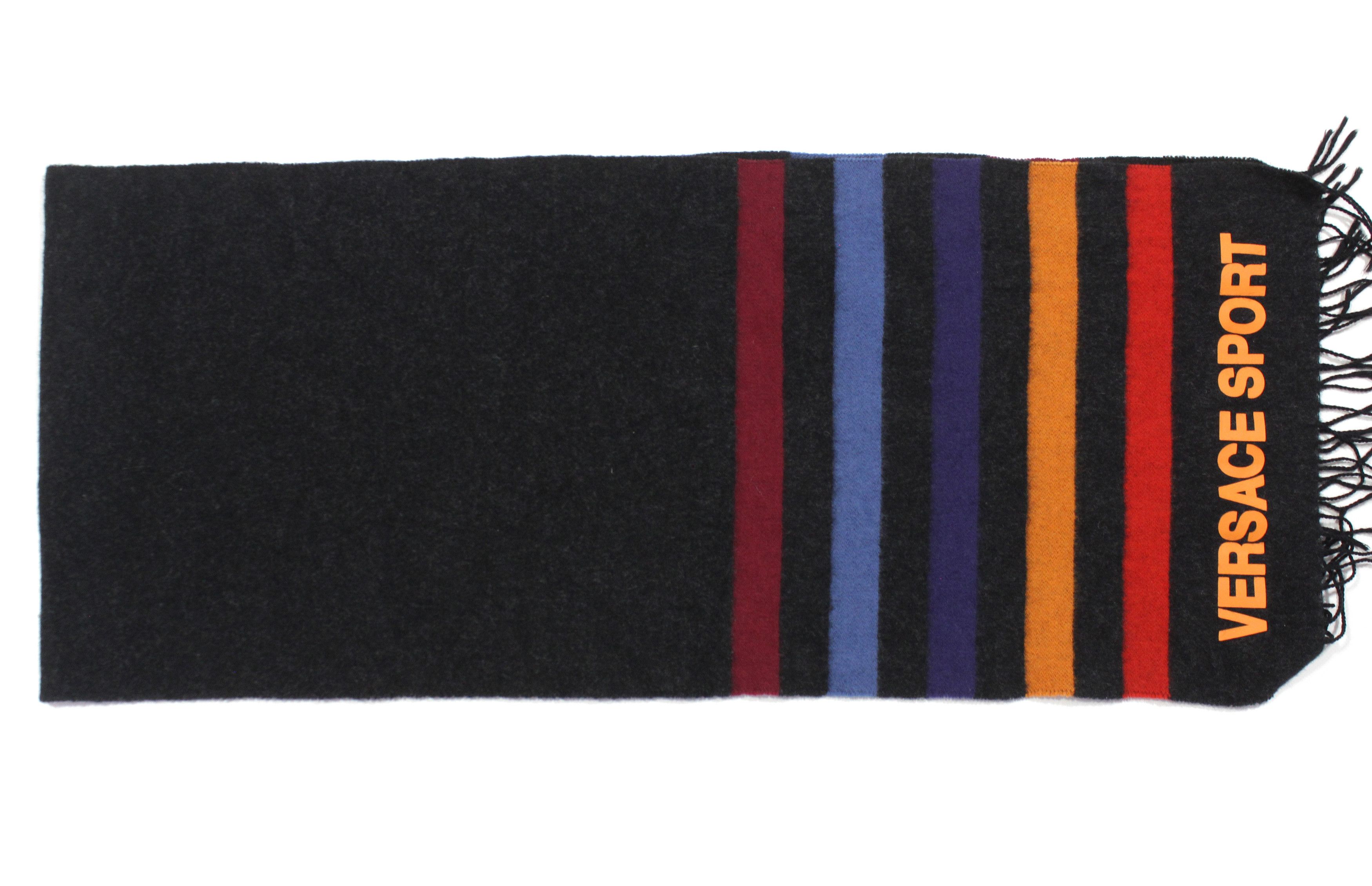 Versace 90S Big Logo Striped Scarf Vintage Size ONE SIZE - 4 Thumbnail