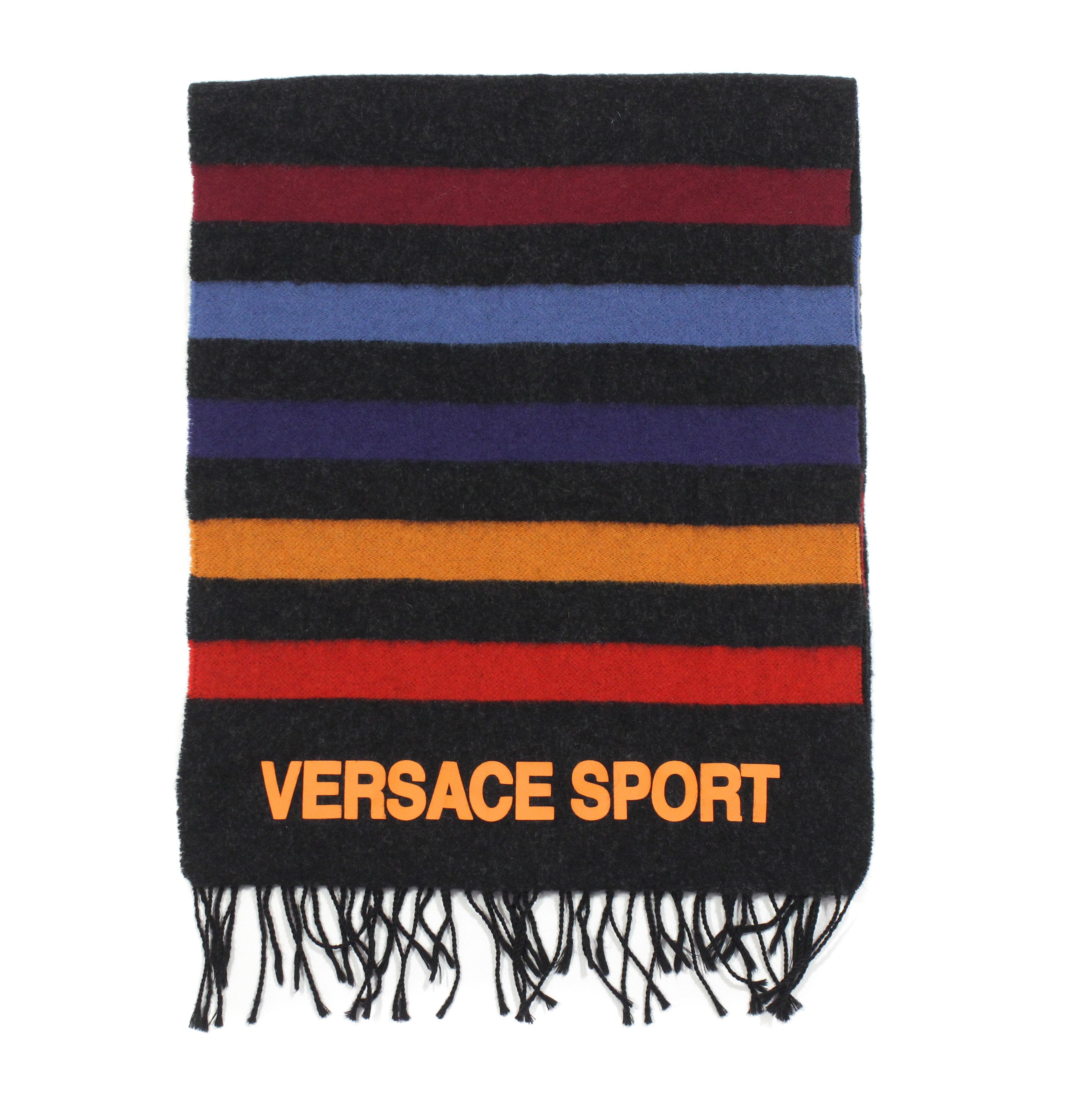 Versace 90S Big Logo Striped Scarf Vintage Size ONE SIZE - 1 Thumbnail