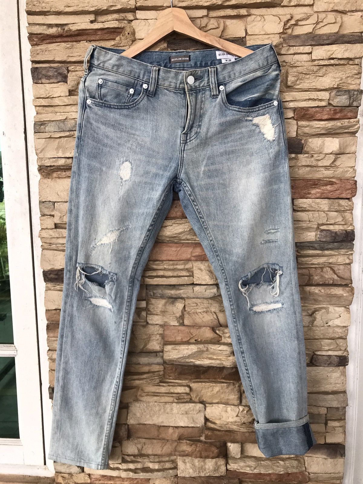 Vintage Flare Bayflow Slim Skinny Distressed Jeans japanese brand Size US 31 - 11 Thumbnail