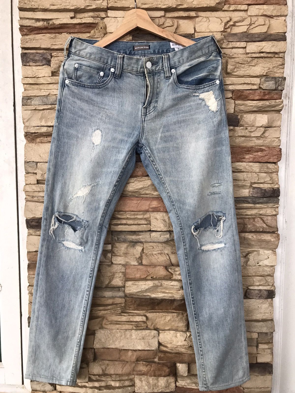 Vintage Flare Bayflow Slim Skinny Distressed Jeans japanese brand Size US 31 - 1 Thumbnail
