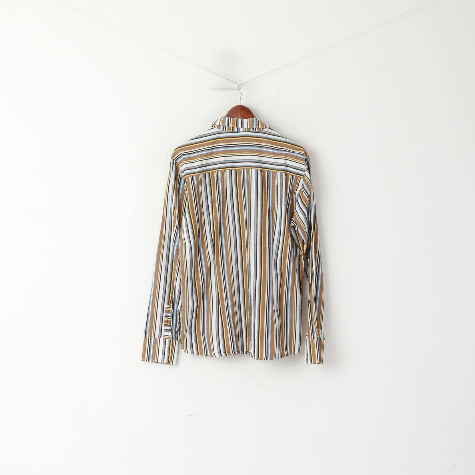 Lee Lee Men XL Casual Shirt Brown Striped Cotton Western 1211 Size US XL / EU 56 / 4 - 8 Thumbnail