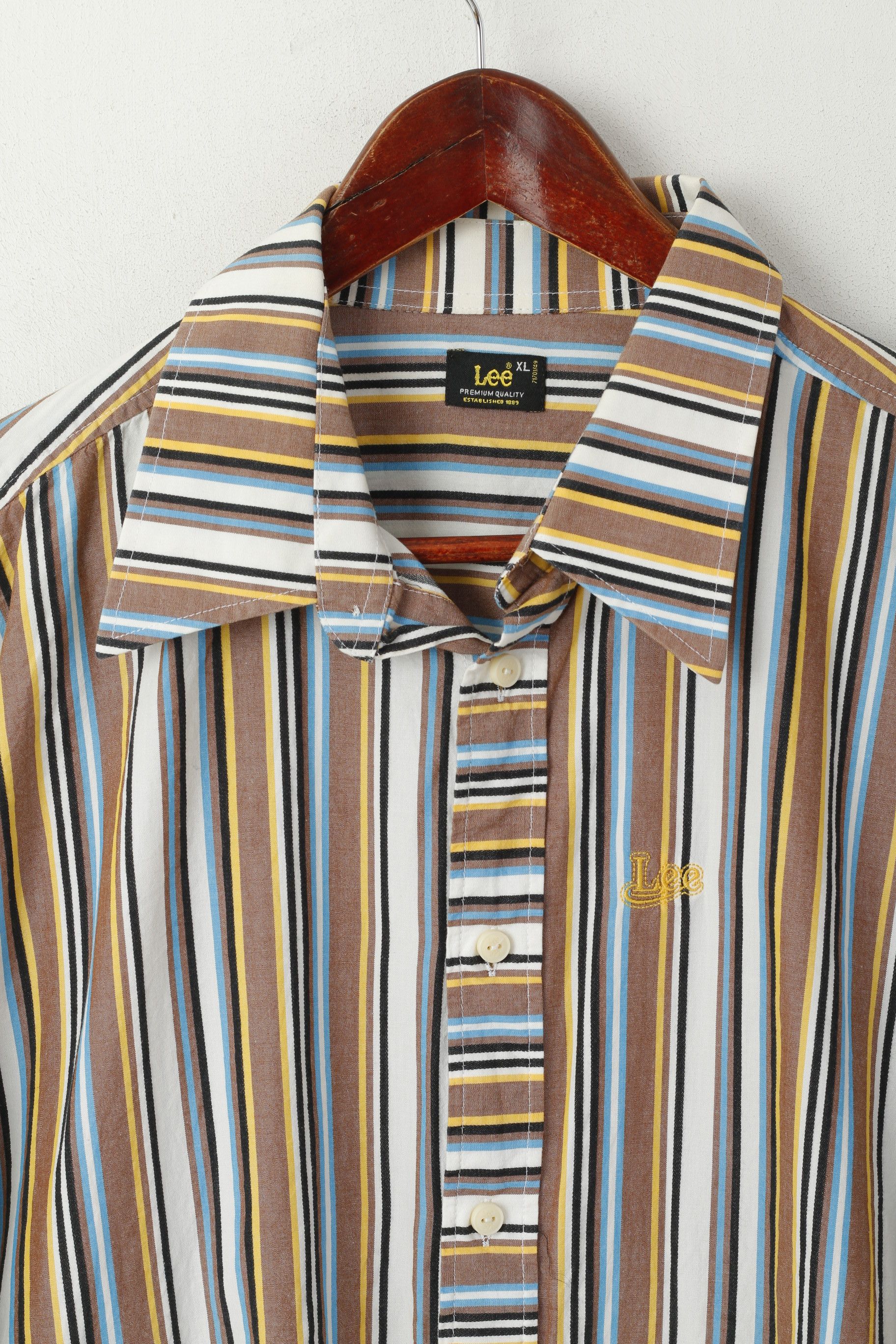Lee Lee Men XL Casual Shirt Brown Striped Cotton Western 1211 Size US XL / EU 56 / 4 - 3 Thumbnail