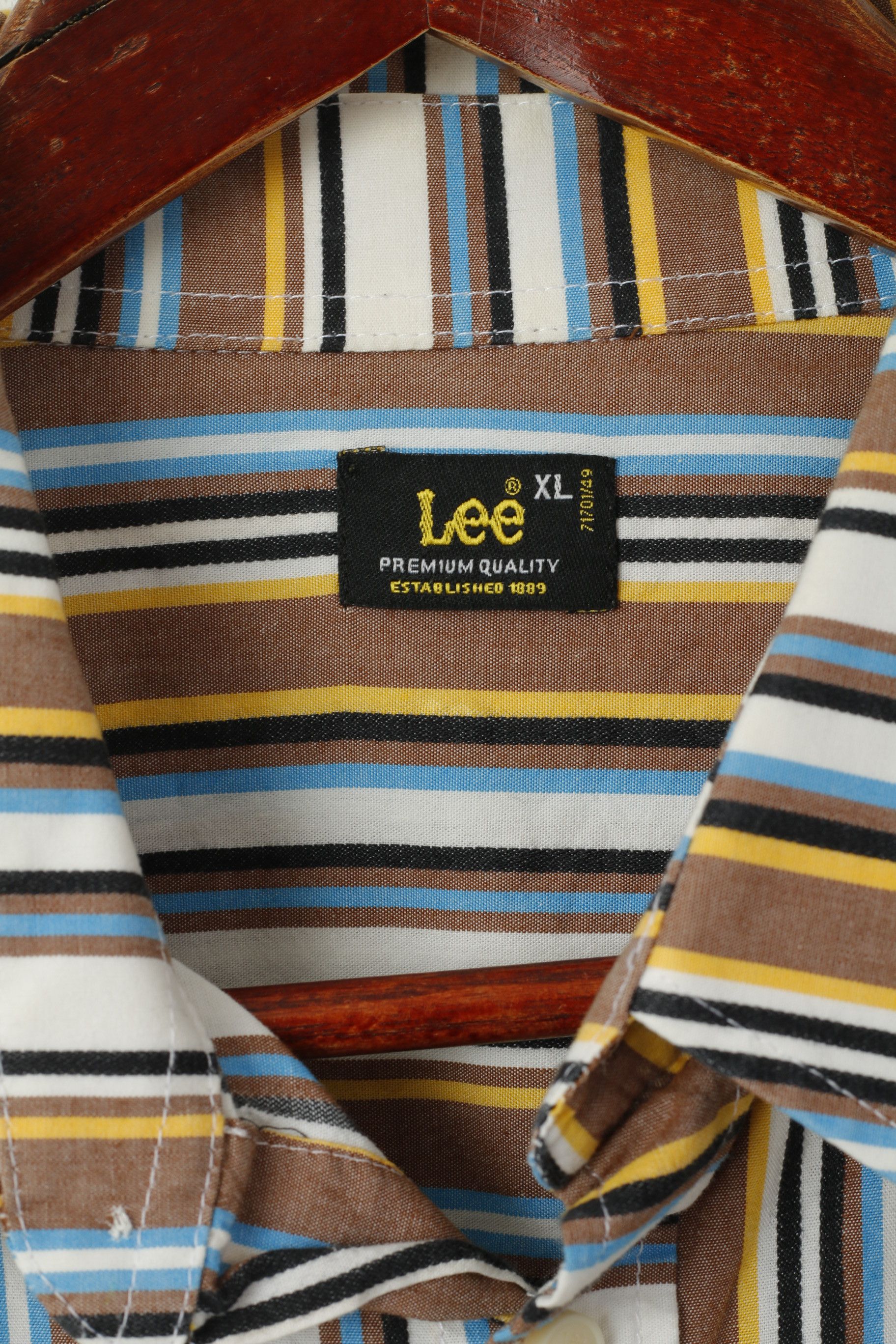 Lee Lee Men XL Casual Shirt Brown Striped Cotton Western 1211 Size US XL / EU 56 / 4 - 6 Thumbnail