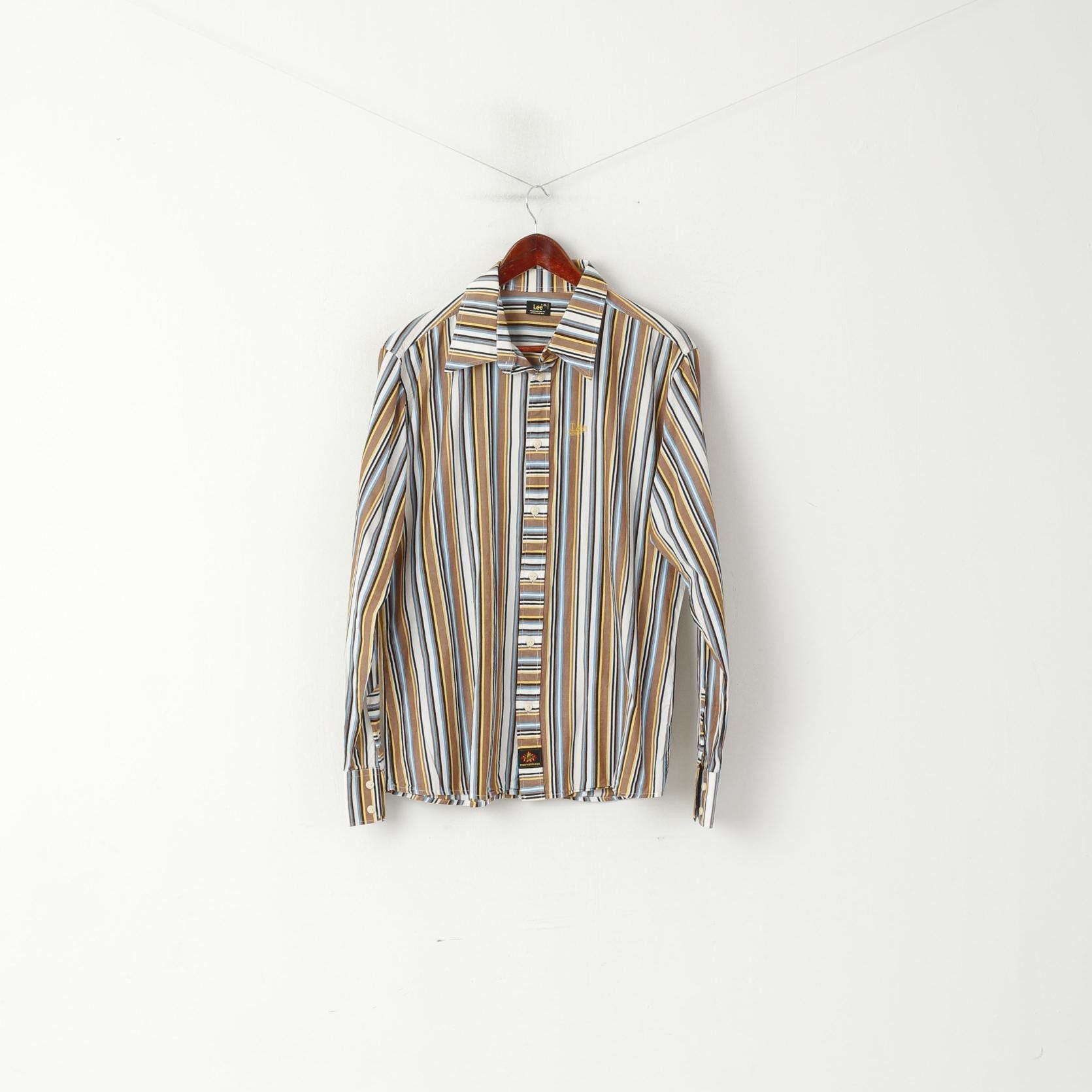 Lee Lee Men XL Casual Shirt Brown Striped Cotton Western 1211 Size US XL / EU 56 / 4 - 2 Thumbnail