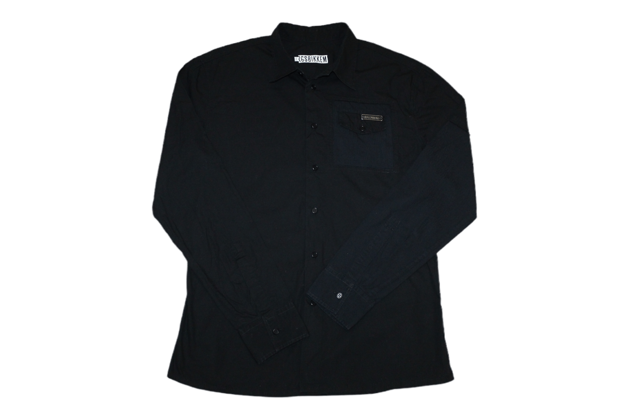image of Dirk Bikkembergs Logo Pin Solid Cotton Construct Shirt in Black/Navy, Men's (Size 2XL)