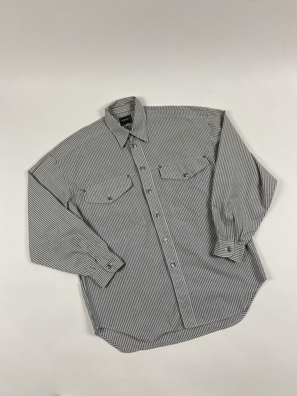 Versace Rare Versace Jeans Couture Striped Heavy Cotton Shirt Size US M / EU 48-50 / 2 - 2 Thumbnail