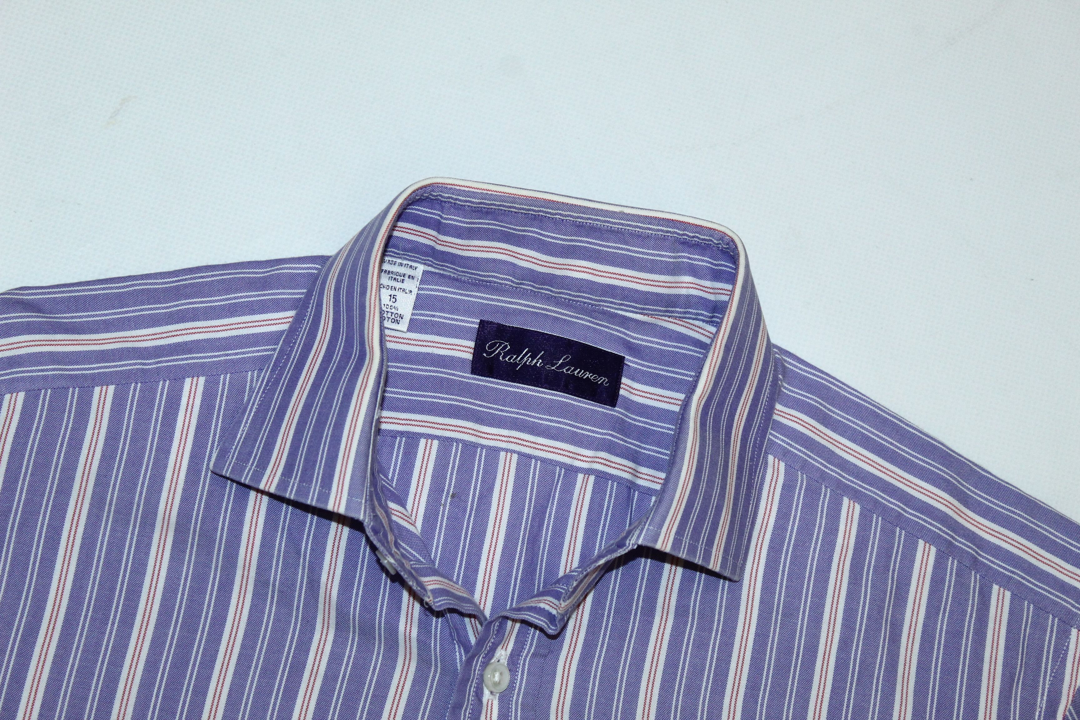Ralph Lauren Purple Label Ralph Lauren Purple Label Striped Cutaway Collar Twill Shirt Size US L / EU 52-54 / 3 - 5 Thumbnail