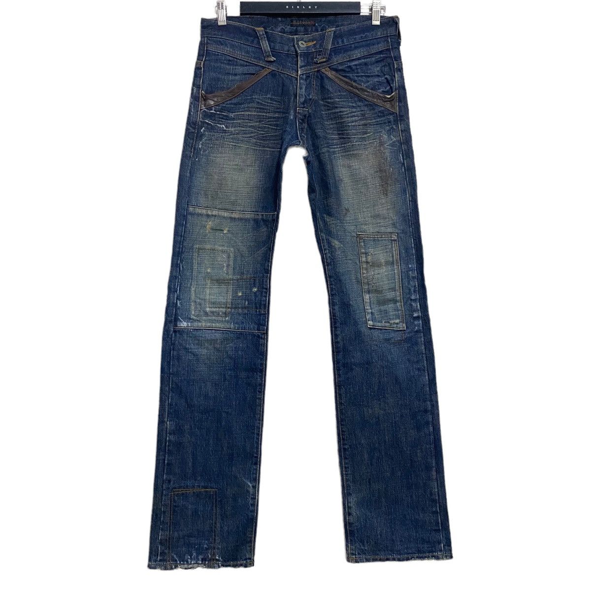 Morgan Homme MORGAN HOMME Leather Trimmed Denim Patchwork Jeans Size US 31 - 2 Thumbnail
