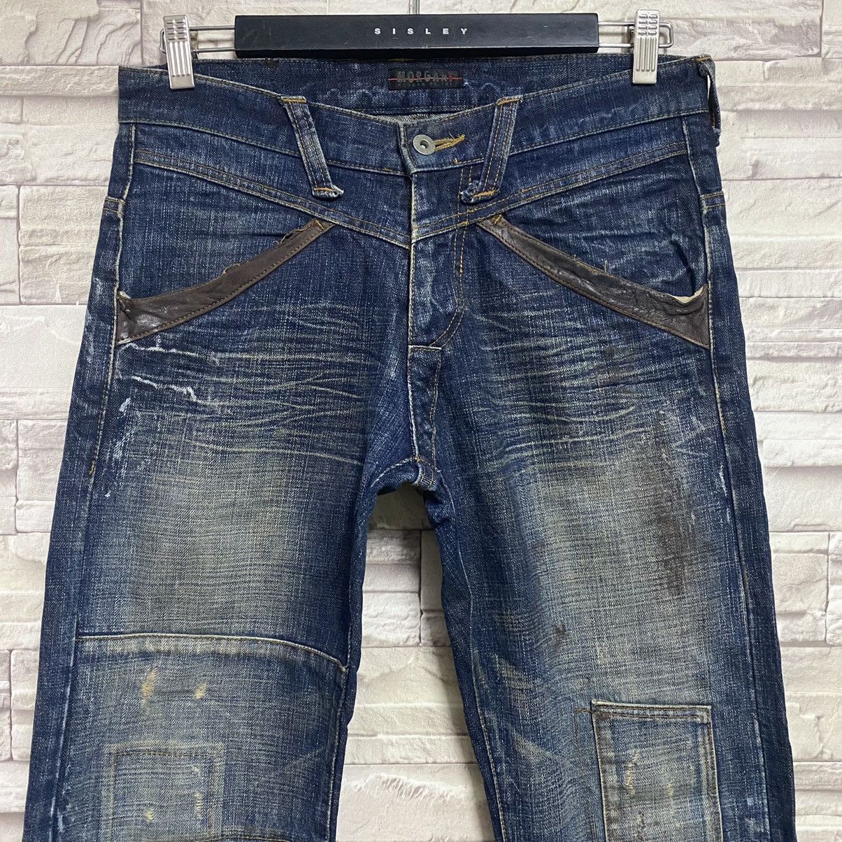 Morgan Homme MORGAN HOMME Leather Trimmed Denim Patchwork Jeans Size US 31 - 5 Thumbnail