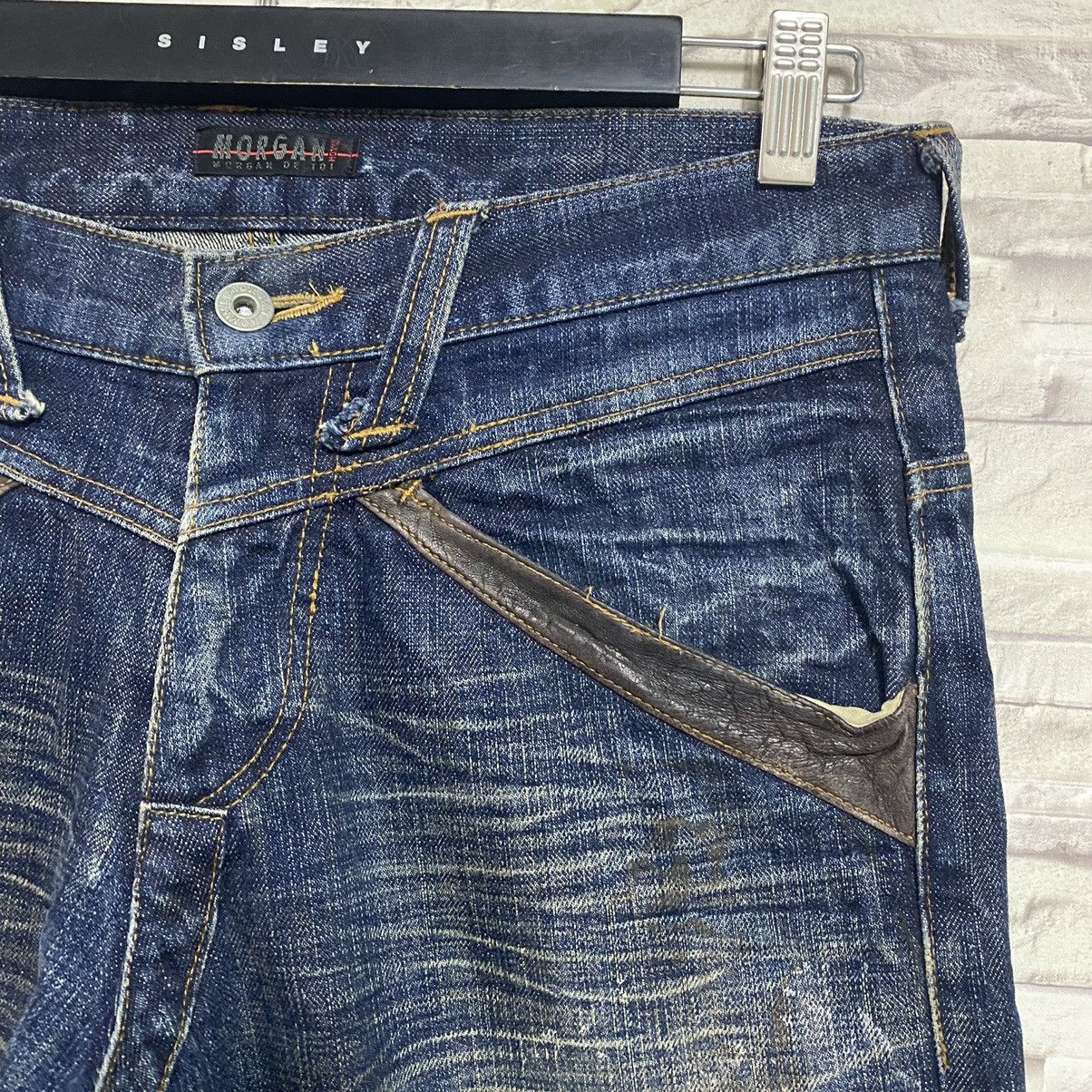 Morgan Homme MORGAN HOMME Leather Trimmed Denim Patchwork Jeans Size US 31 - 12 Thumbnail