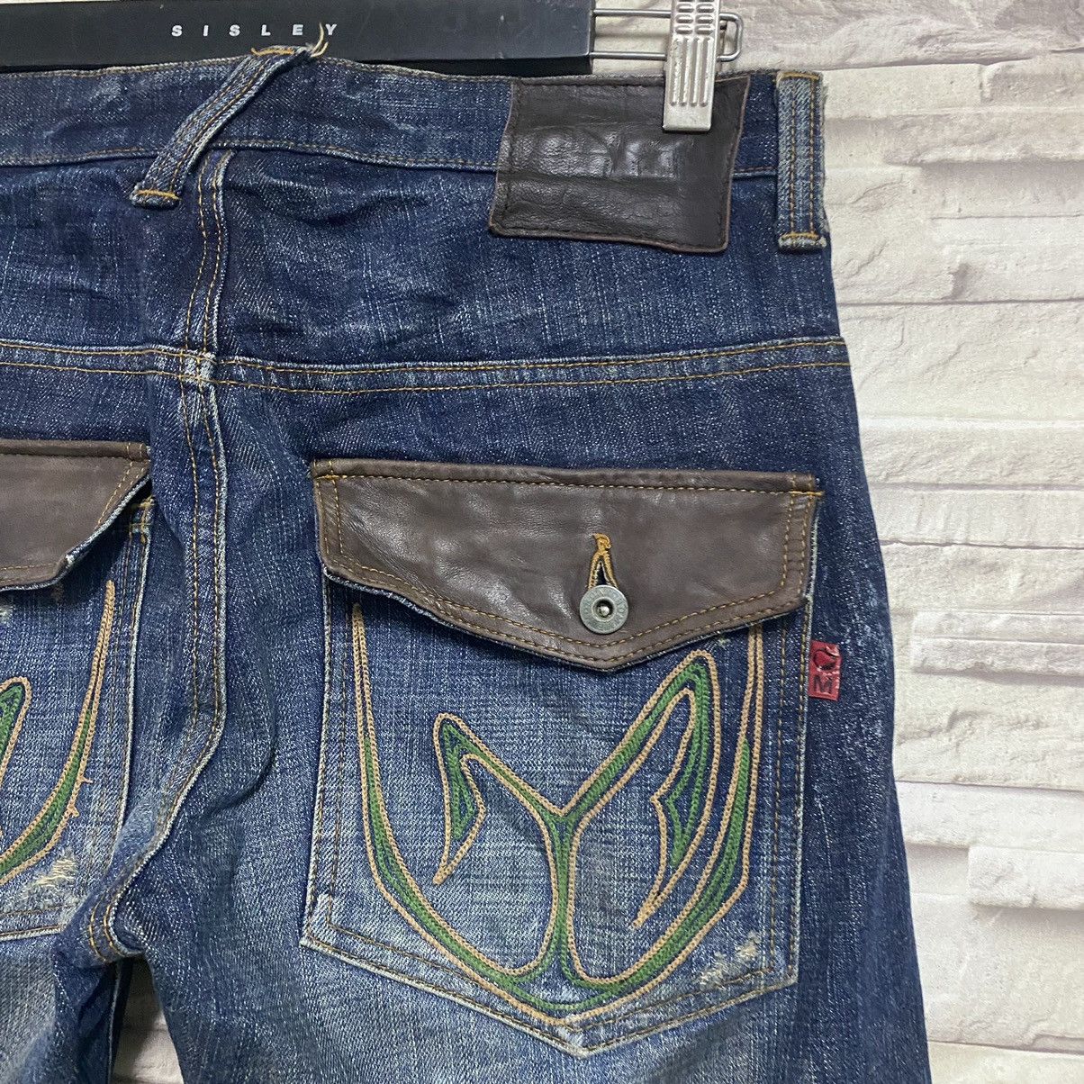 Morgan Homme MORGAN HOMME Leather Trimmed Denim Patchwork Jeans Size US 31 - 15 Thumbnail