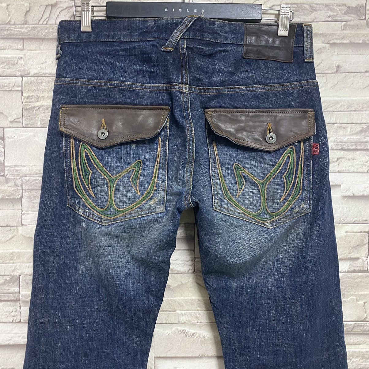 Morgan Homme MORGAN HOMME Leather Trimmed Denim Patchwork Jeans Size US 31 - 14 Thumbnail