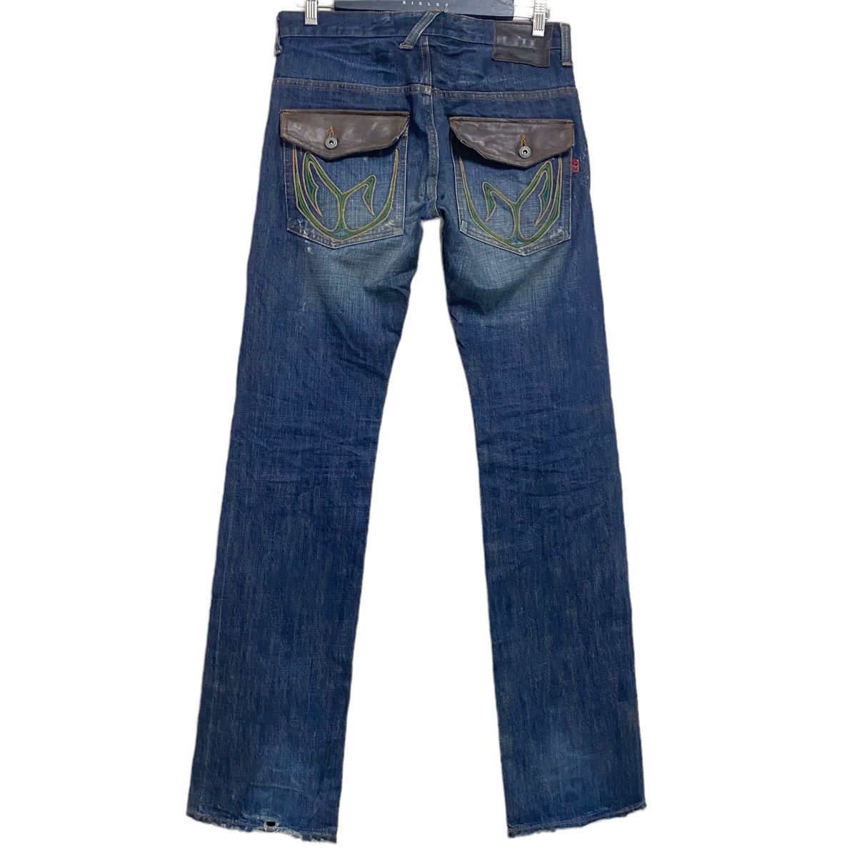 Morgan Homme MORGAN HOMME Leather Trimmed Denim Patchwork Jeans Size US 31 - 1 Thumbnail