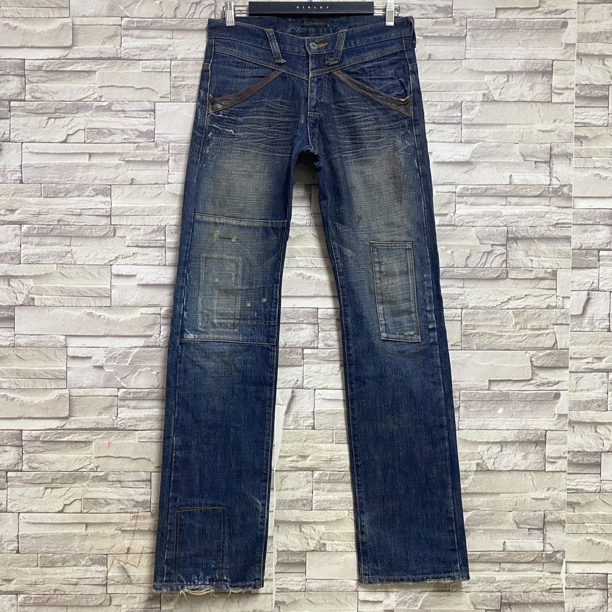 Morgan Homme MORGAN HOMME Leather Trimmed Denim Patchwork Jeans Size US 31 - 4 Thumbnail