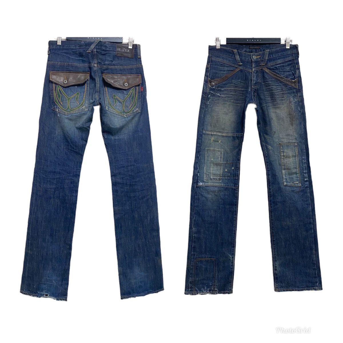 Morgan Homme MORGAN HOMME Leather Trimmed Denim Patchwork Jeans Size US 31 - 3 Thumbnail