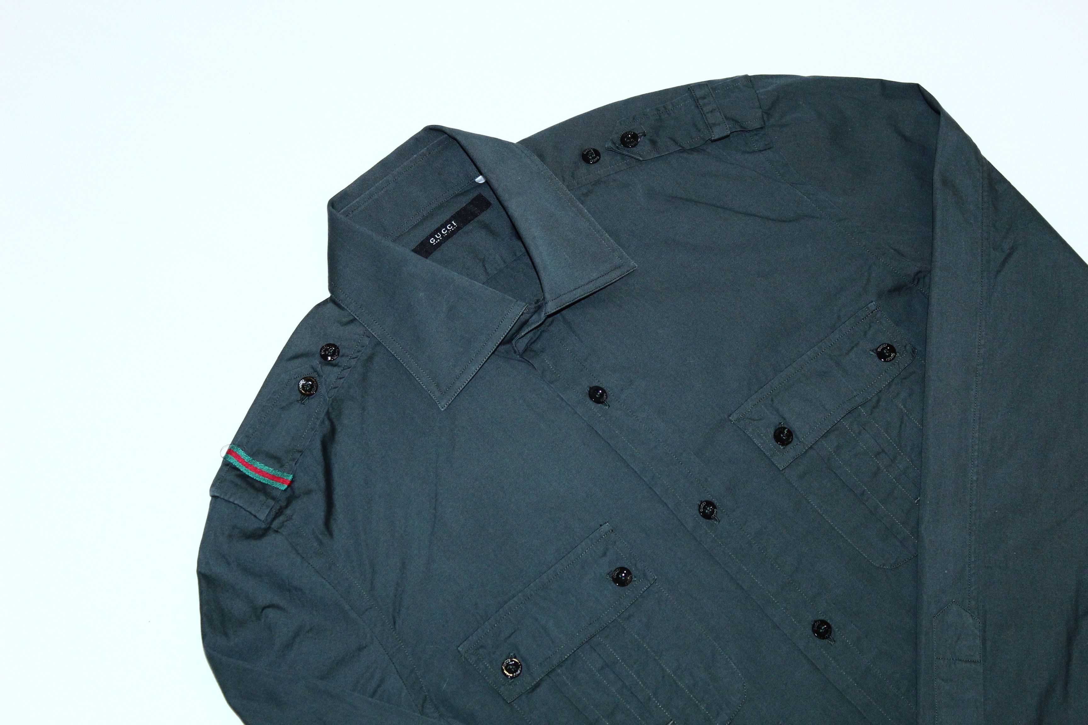 Gucci Gucci Extra Slim Fit Military Two Pockets Dark Green Shirt Size US S / EU 44-46 / 1 - 2 Thumbnail