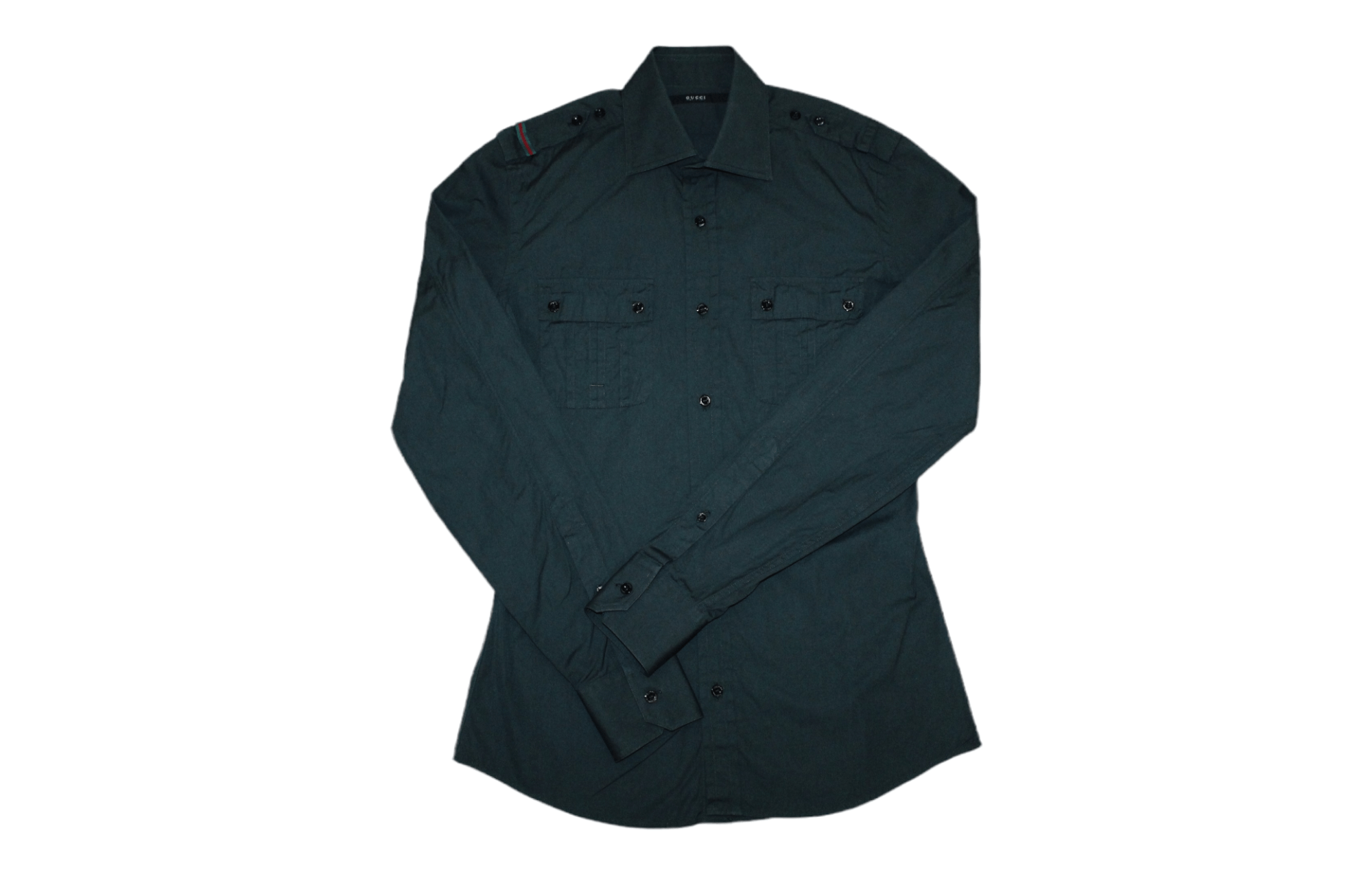 Gucci Gucci Extra Slim Fit Military Two Pockets Dark Green Shirt Size US S / EU 44-46 / 1 - 1 Thumbnail