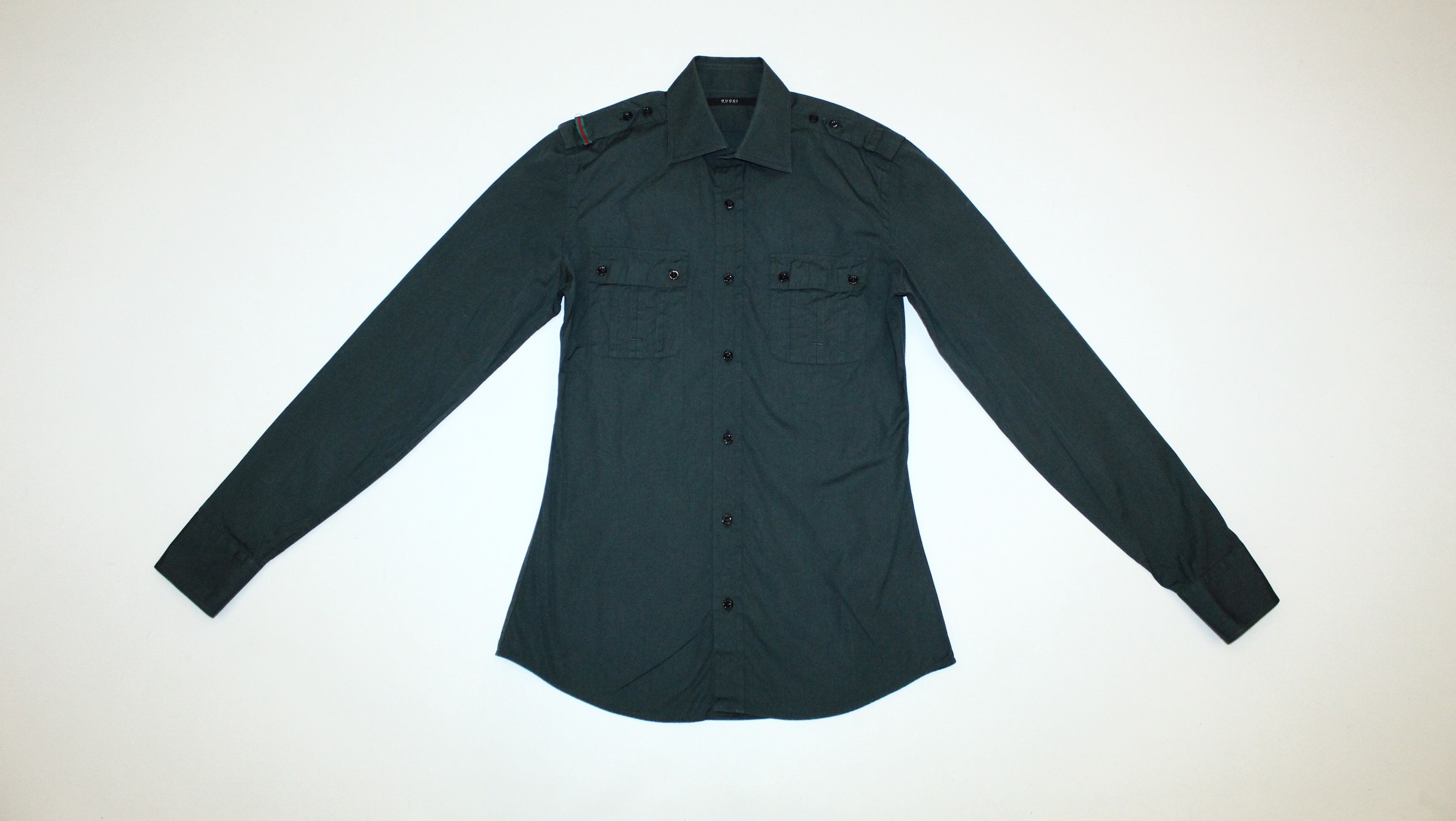 Gucci Gucci Extra Slim Fit Military Two Pockets Dark Green Shirt Size US S / EU 44-46 / 1 - 3 Thumbnail