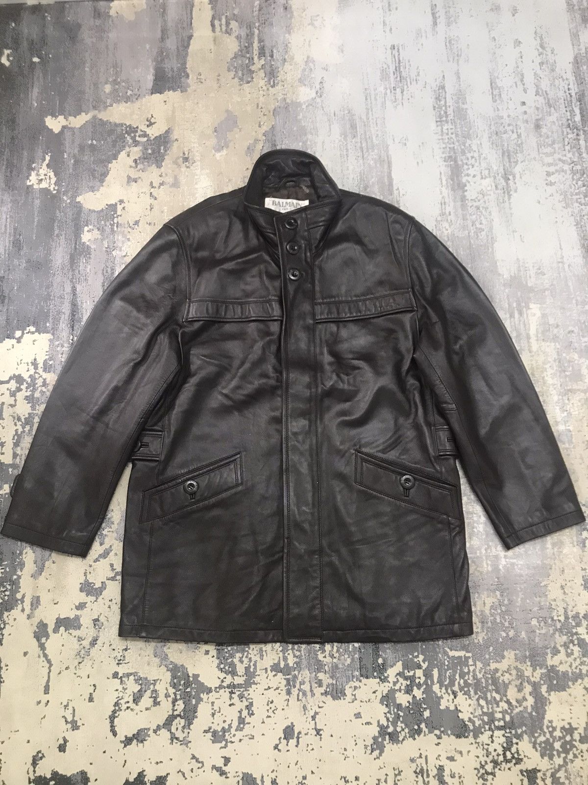 Balmain Balmain Designer Branded Paris Leather Long Jacket Size US L / EU 52-54 / 3 - 1 Thumbnail