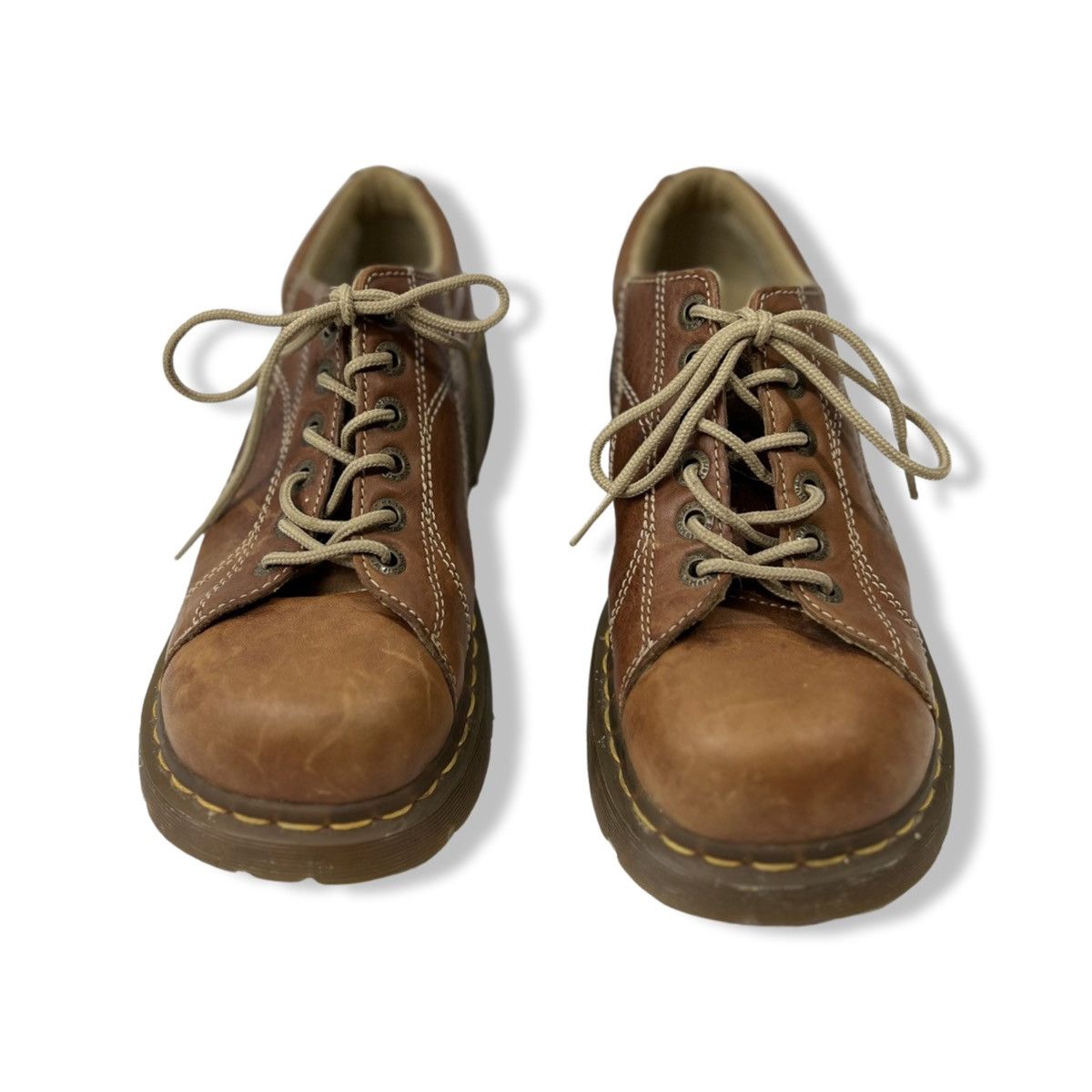 Leather Dr Martens Brown Yellow Laces Shoe Dr Martens Brown Laces