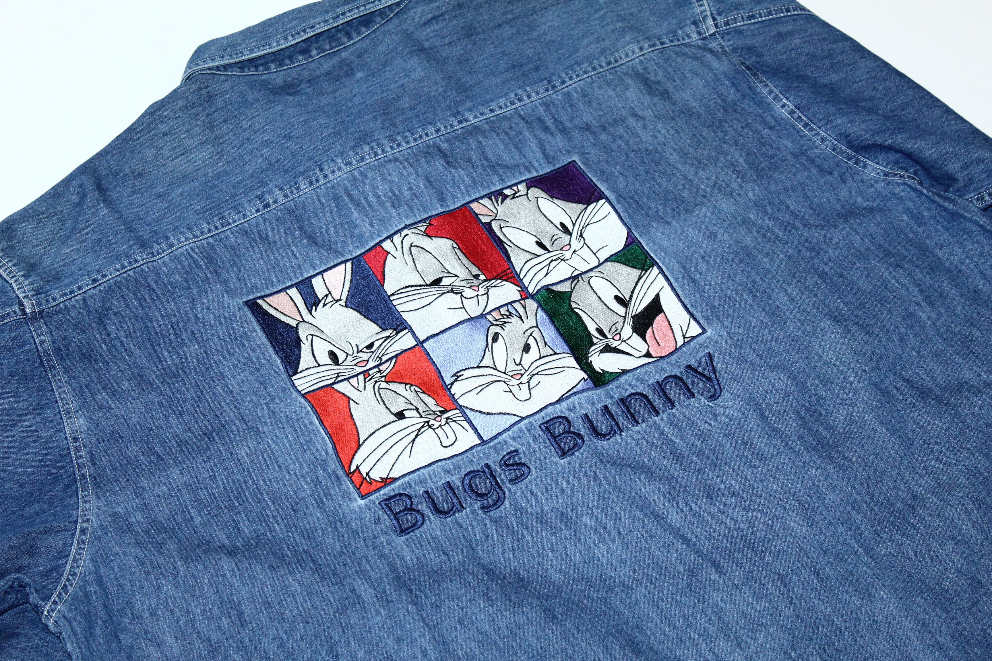 Warner Bros Y2k💥Warner Bros. Bugs Bunny Embroidered Baggy Denim Shirt Size US XXL / EU 58 / 5 - 7 Thumbnail