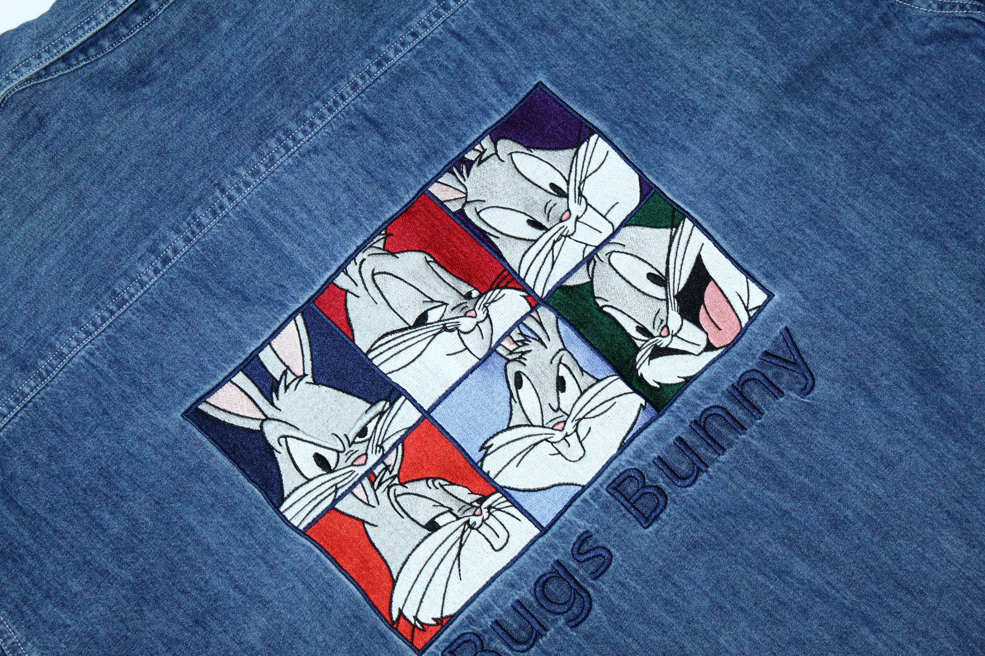 Warner Bros Y2k💥Warner Bros. Bugs Bunny Embroidered Baggy Denim Shirt Size US XXL / EU 58 / 5 - 8 Thumbnail