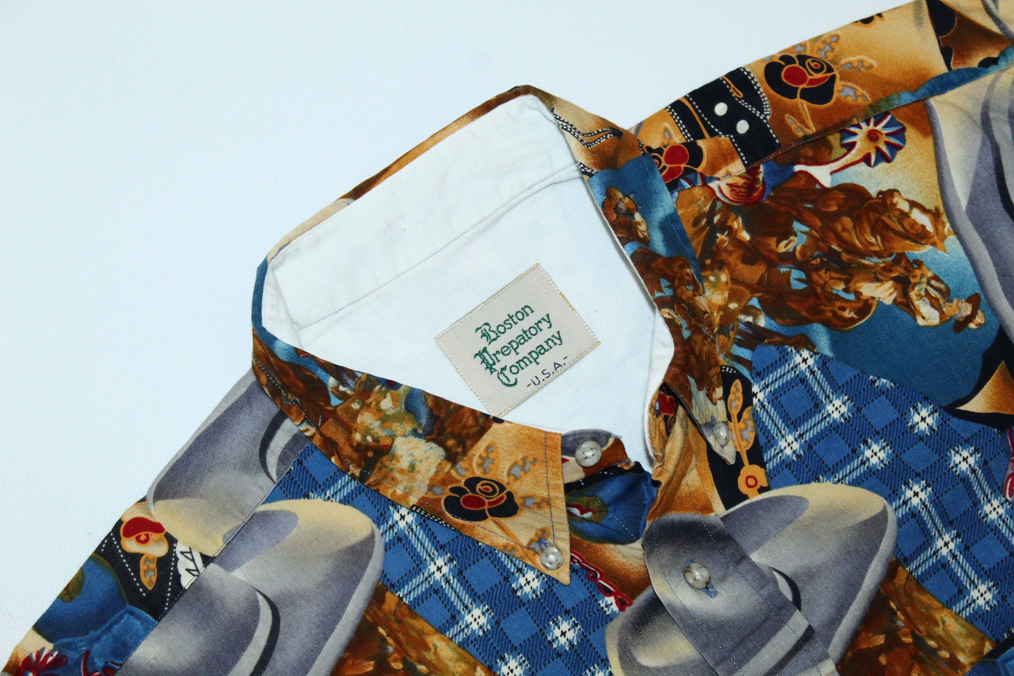 💥 VTG 90s Boston Prepatory Co. Southwest Cowboy Print Shirt