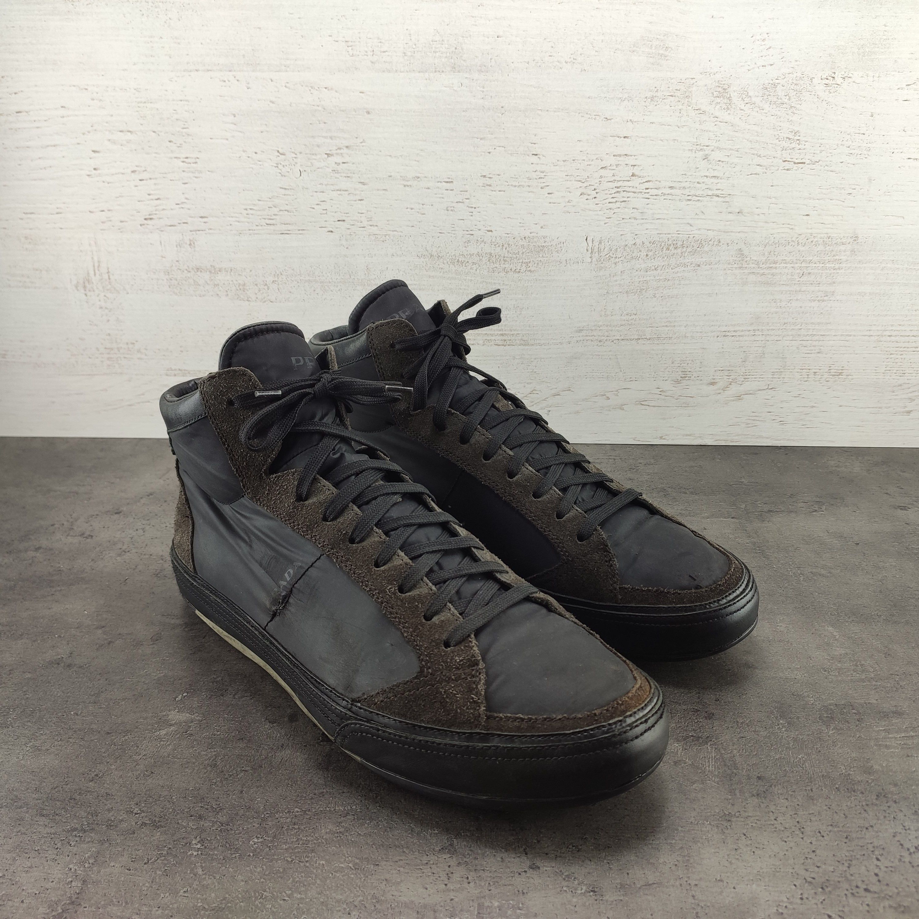 Prada × Vintage Prada Hi Top Suede/Nylon Sneakers Size US 9.5 / EU 42-43 - 4 Thumbnail