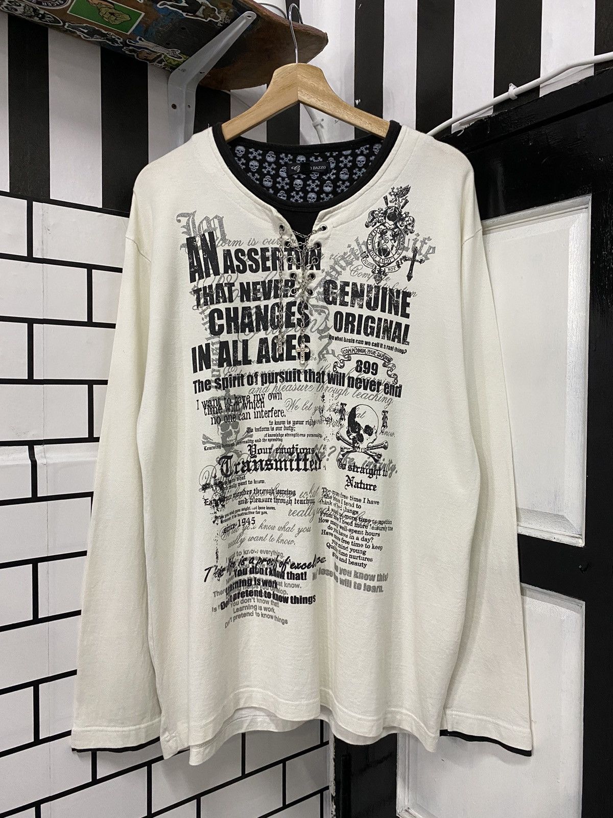 Designer × Japanese Brand Pino Bazzo Japan Double Collar Cross Chains Poems LS Tee Size US L / EU 52-54 / 3 - 1 Thumbnail