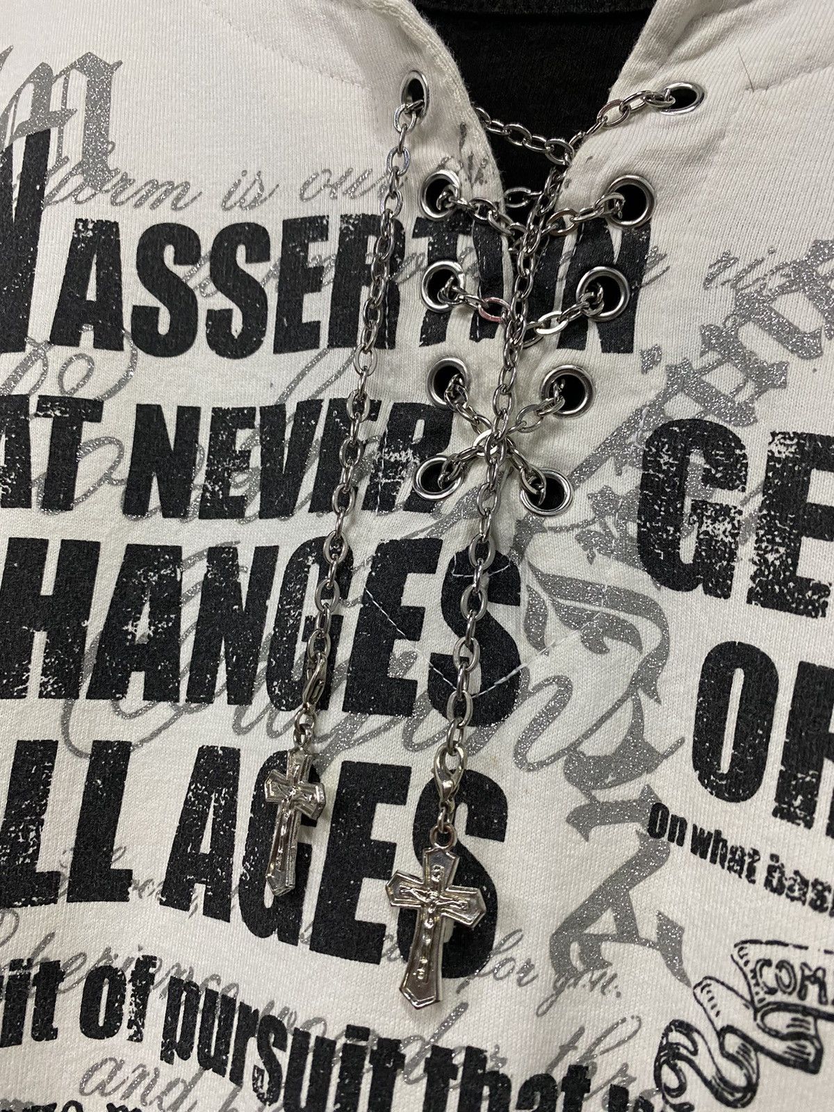 Designer × Japanese Brand Pino Bazzo Japan Double Collar Cross Chains Poems LS Tee Size US L / EU 52-54 / 3 - 4 Thumbnail