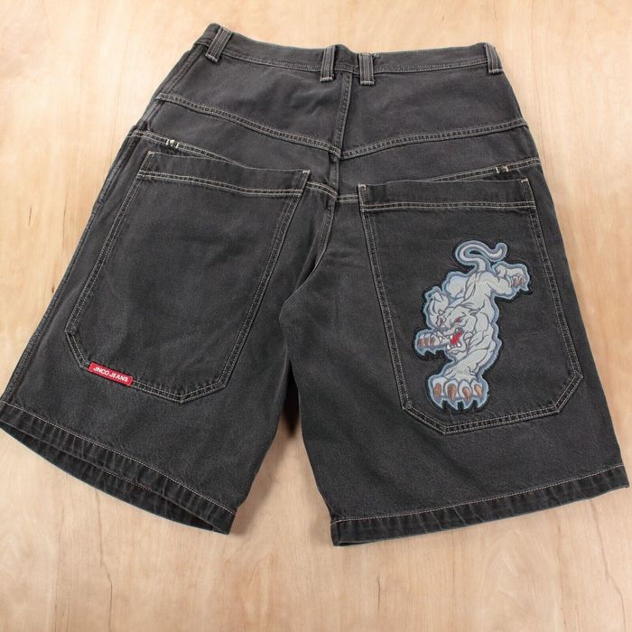 Jnco vtg 90s JNCO wide leg denim jean shorts 36 tag embroidered panther ...