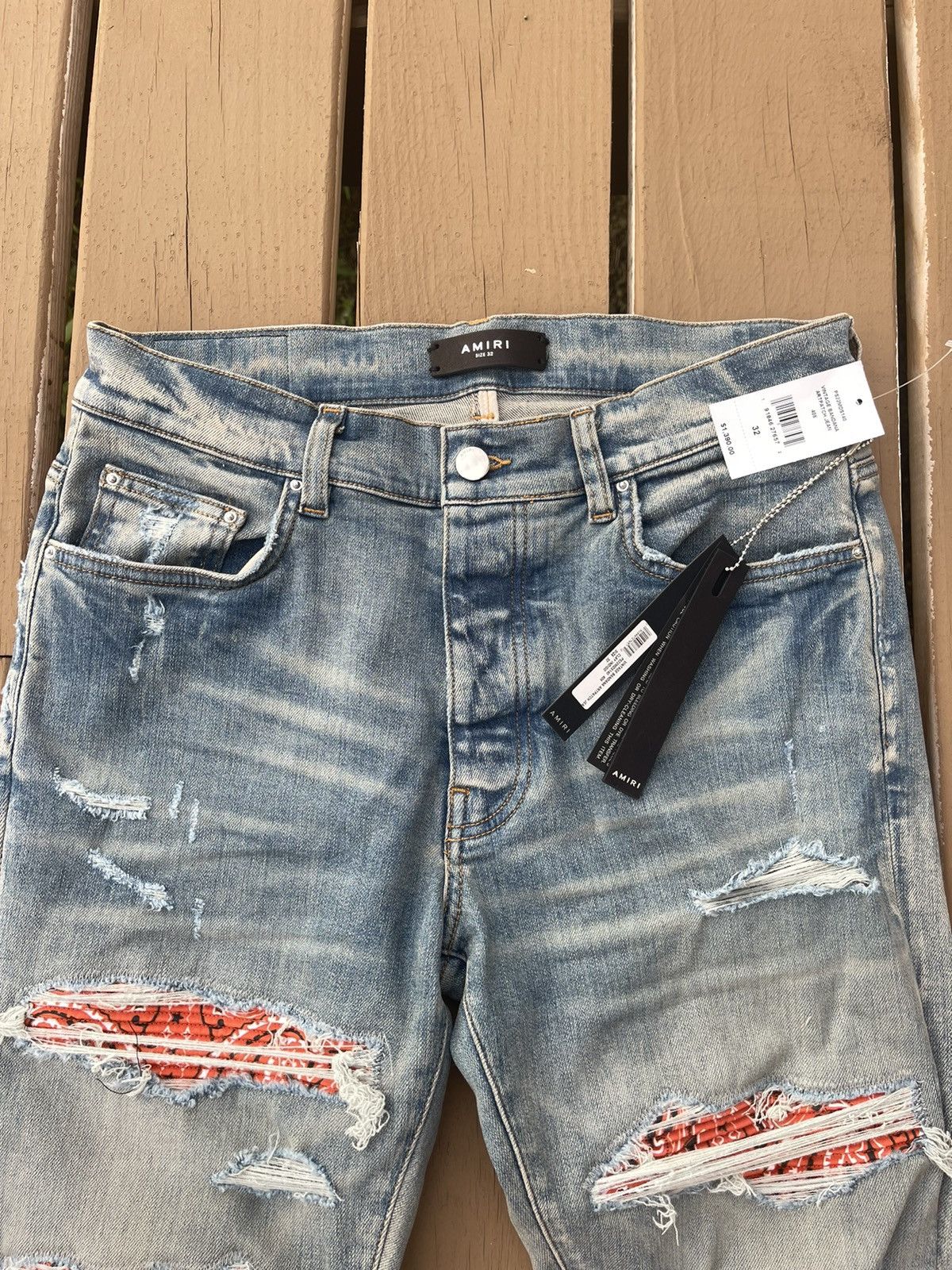 Amiri Vintage Bandana Art Patch Skinny Jeans Size 32