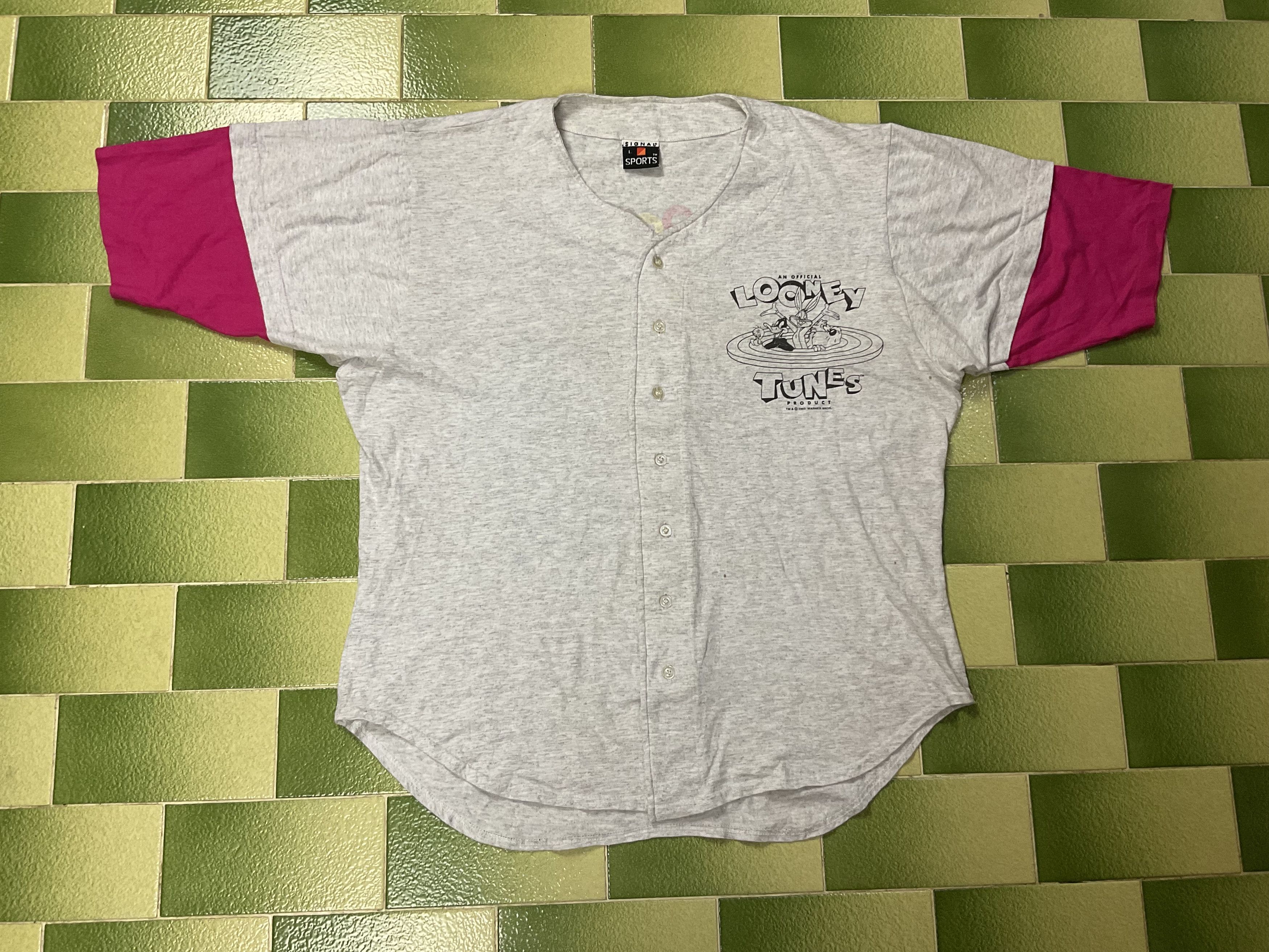 Disney Vintage 1993 Looney Tunes Characters Baseball Jersey Button Size US L / EU 52-54 / 3 - 2 Thumbnail