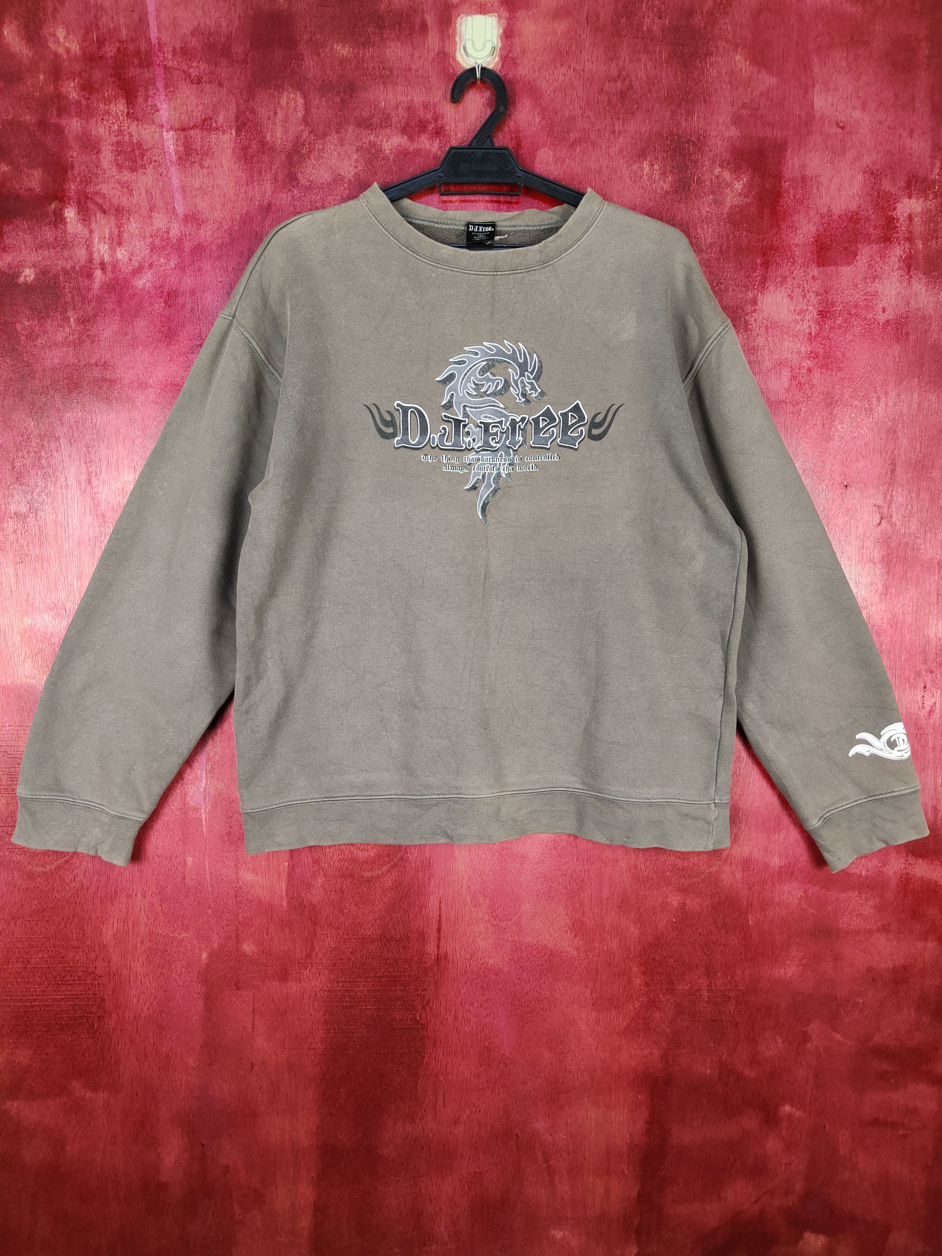image of Kimono Japan Dragon Dj Free Dragon Faded Gray Sweater 4951 in Grey, Men's (Size Medium)