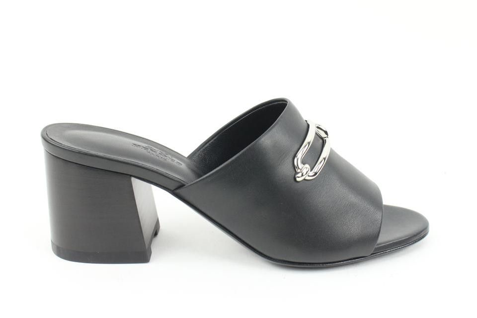 Hermès Size 36.5 Black x Silver Leather Camilla Mules Femme