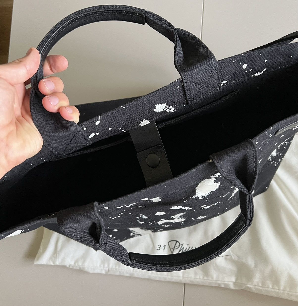 3.1 Phillip Lim 3.1 Phillip Lim Mens Black Paint Splatter Canvas Tote Bag Size ONE SIZE - 7 Thumbnail