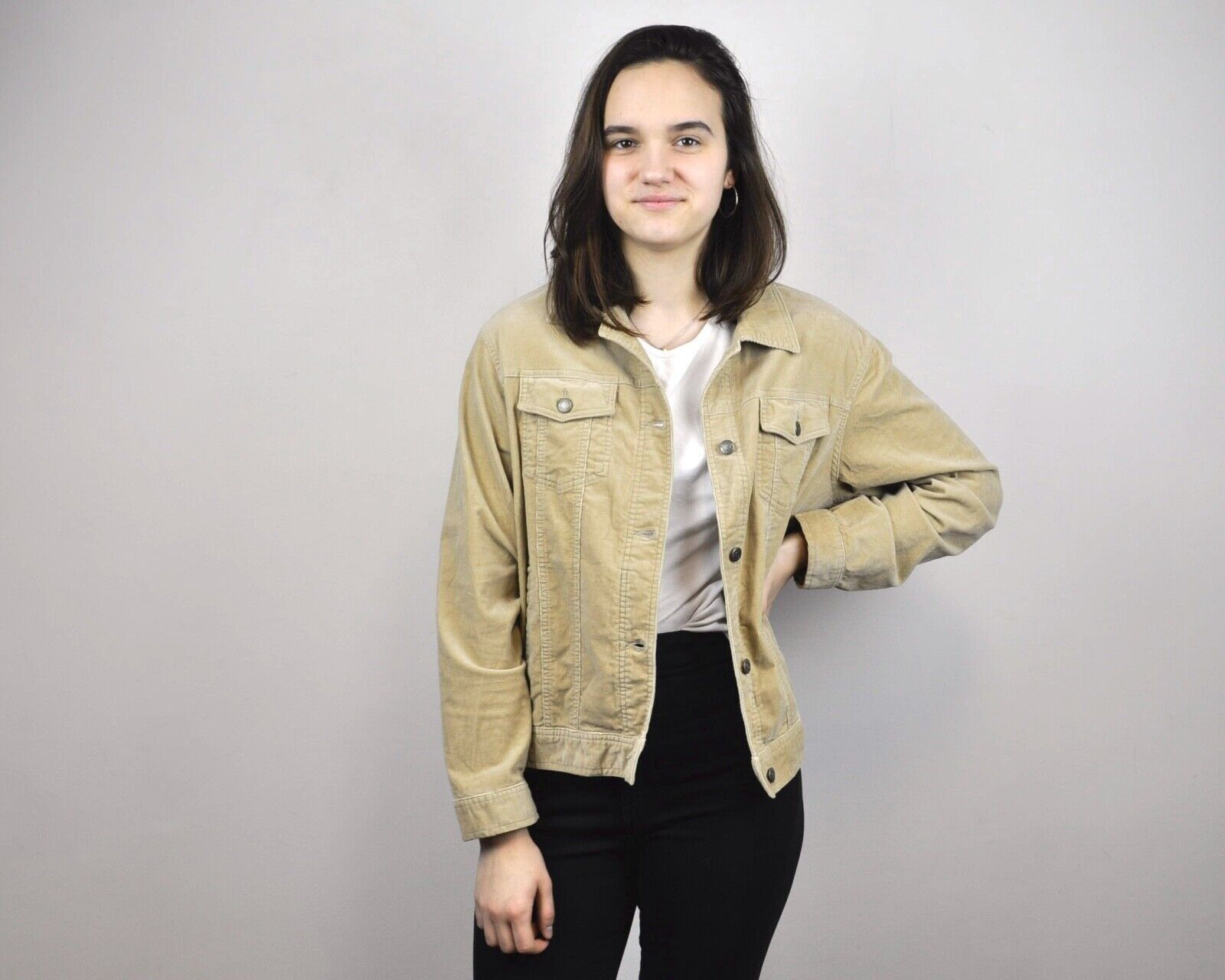 Vintage Women's UK 14 16 Corduroy Jacket Soft Cord Blazer Coat Size L / US 10 / IT 46 - 1 Thumbnail