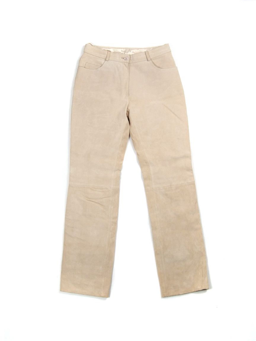 Leather × Vintage Vintage 90's Straight Leather Beige Pants Size 30" / US 8 / IT 44 - 1 Thumbnail