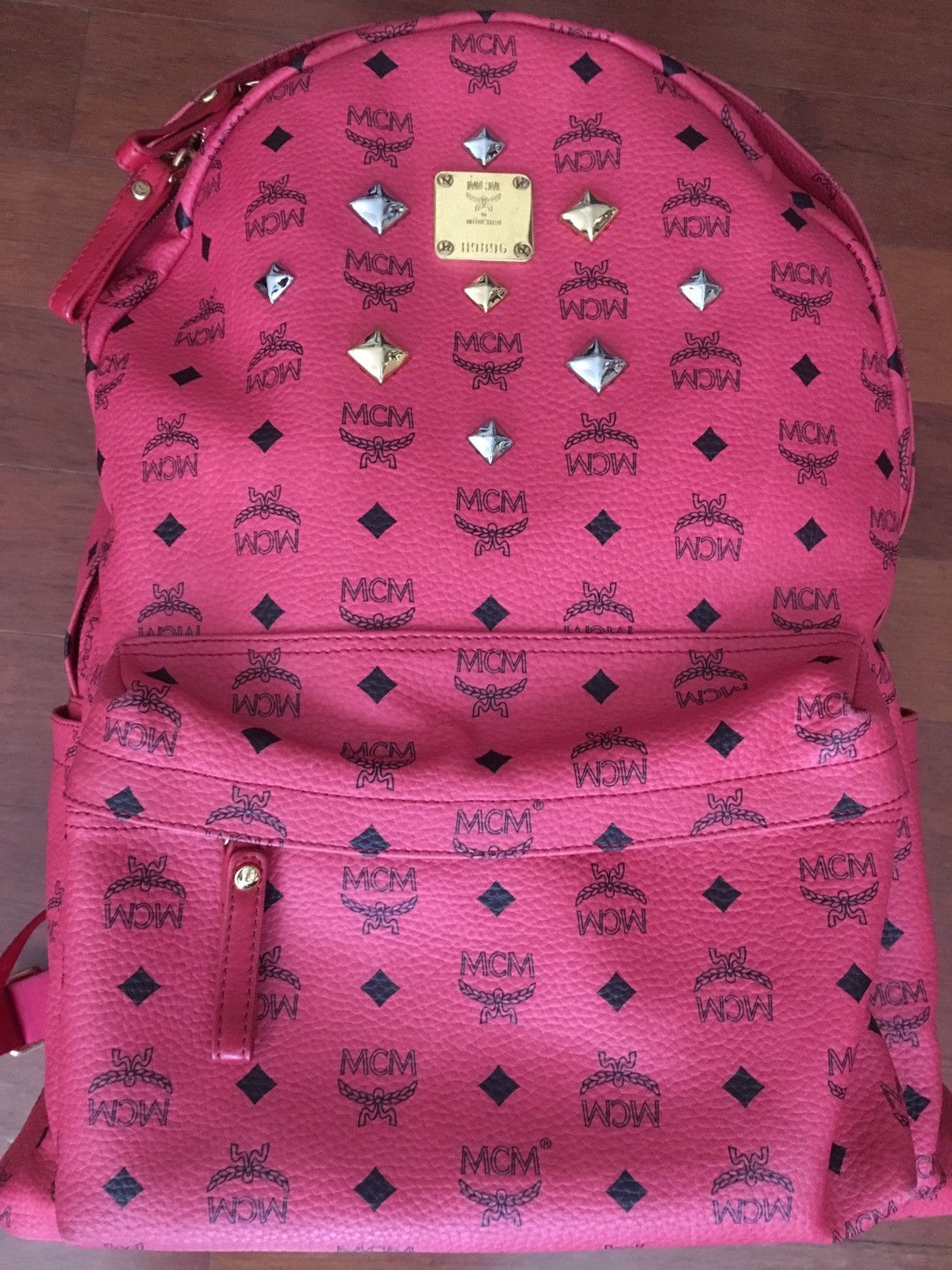 MCM LARGE studded red backpack Grailed