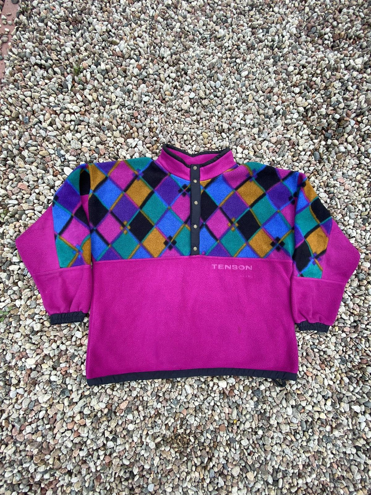 Vintage 80 - 90's TENSON Fleece Print Abstract Jacket Size US L / EU 52-54 / 3 - 1 Thumbnail