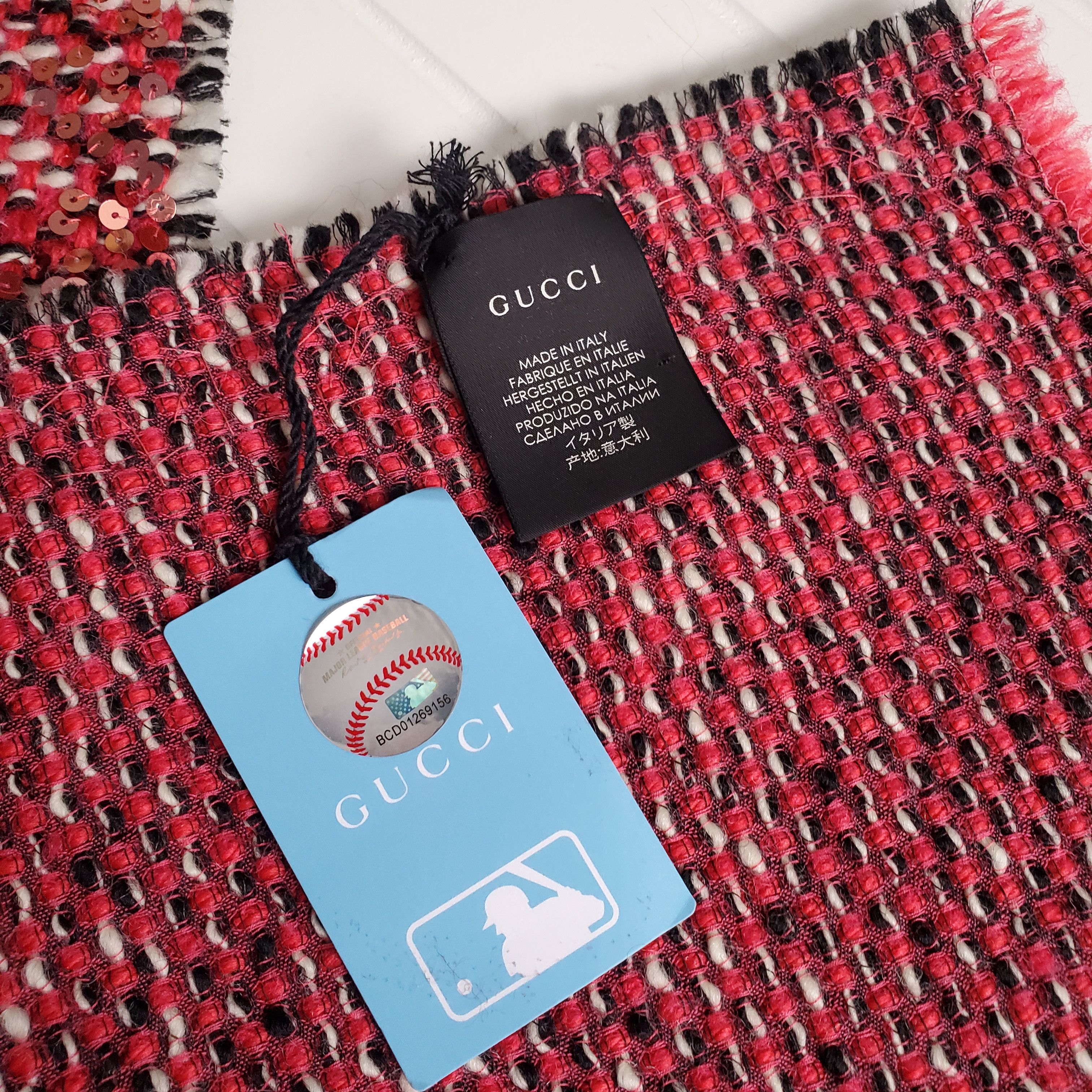Gucci × New York Yankees Sequined Tweed Style Logo Scarf Size ONE SIZE - 3 Thumbnail