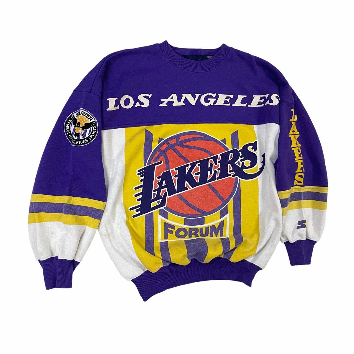 NBA × Starter RARE💥90s STARTER X LA LAKERS NBA OVERPRINT LOGO SWEATSHIRT Size US L / EU 52-54 / 3 - 3 Thumbnail
