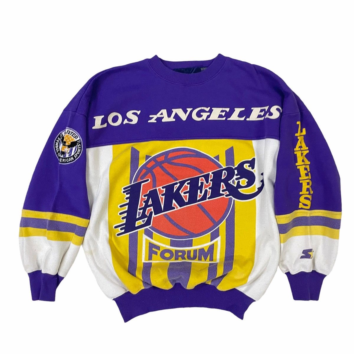 NBA × Starter RARE💥90s STARTER X LA LAKERS NBA OVERPRINT LOGO SWEATSHIRT Size US L / EU 52-54 / 3 - 1 Thumbnail