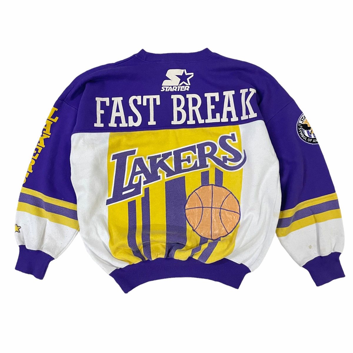 NBA × Starter RARE💥90s STARTER X LA LAKERS NBA OVERPRINT LOGO SWEATSHIRT Size US L / EU 52-54 / 3 - 7 Thumbnail