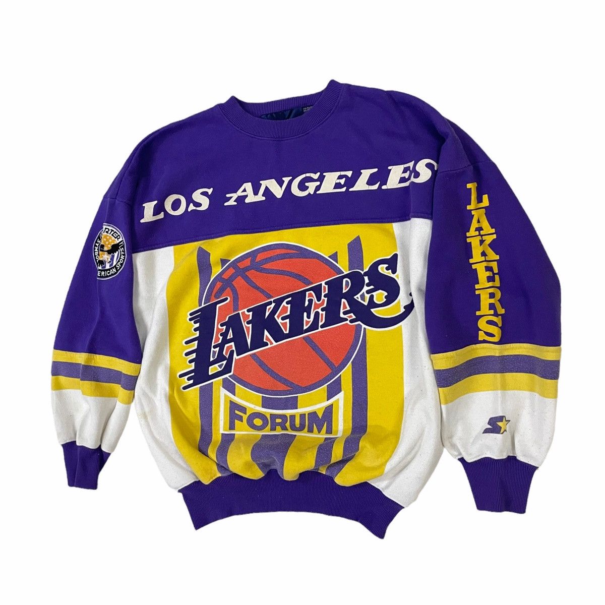 NBA × Starter RARE💥90s STARTER X LA LAKERS NBA OVERPRINT LOGO SWEATSHIRT Size US L / EU 52-54 / 3 - 2 Thumbnail