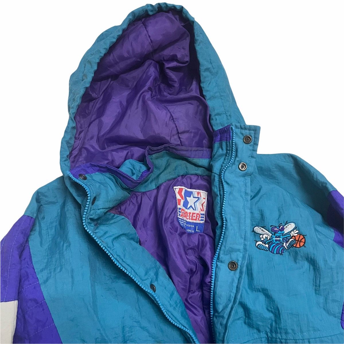 NBA × Starter × Vintage 💥 90s CHARLOTTE HORNETS NBA STARTER ZIPPER JACKET Size US XL / EU 56 / 4 - 4 Thumbnail