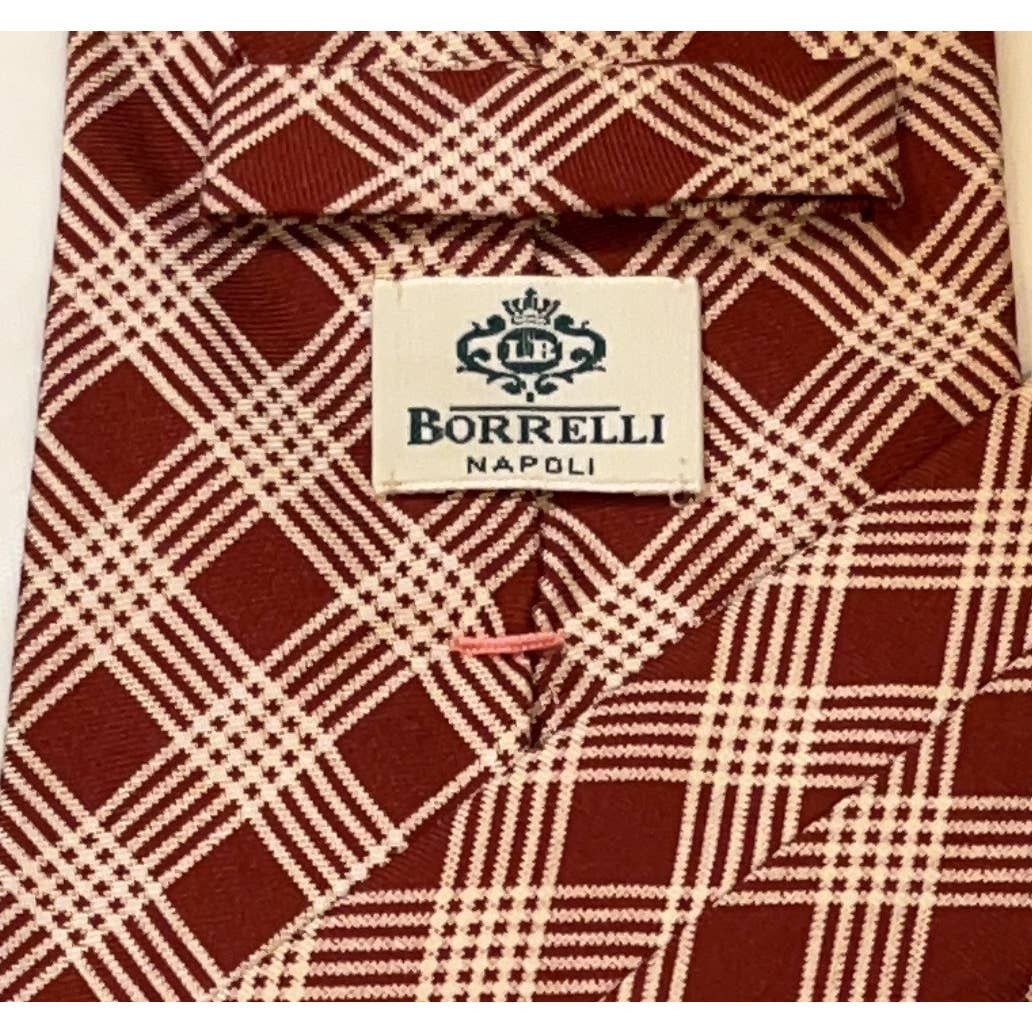 Vintage Borrelli Napoli Silk Neck Tie ~ Red ~ Geometric
