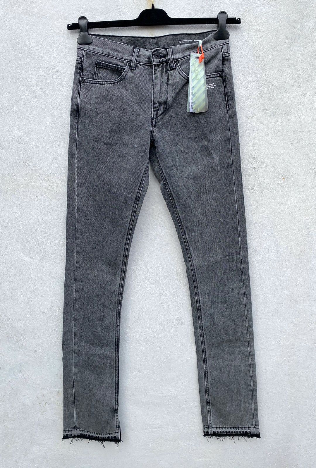 image of Off White Washed Grey Split Denim Jeans, Men's (Size 33)